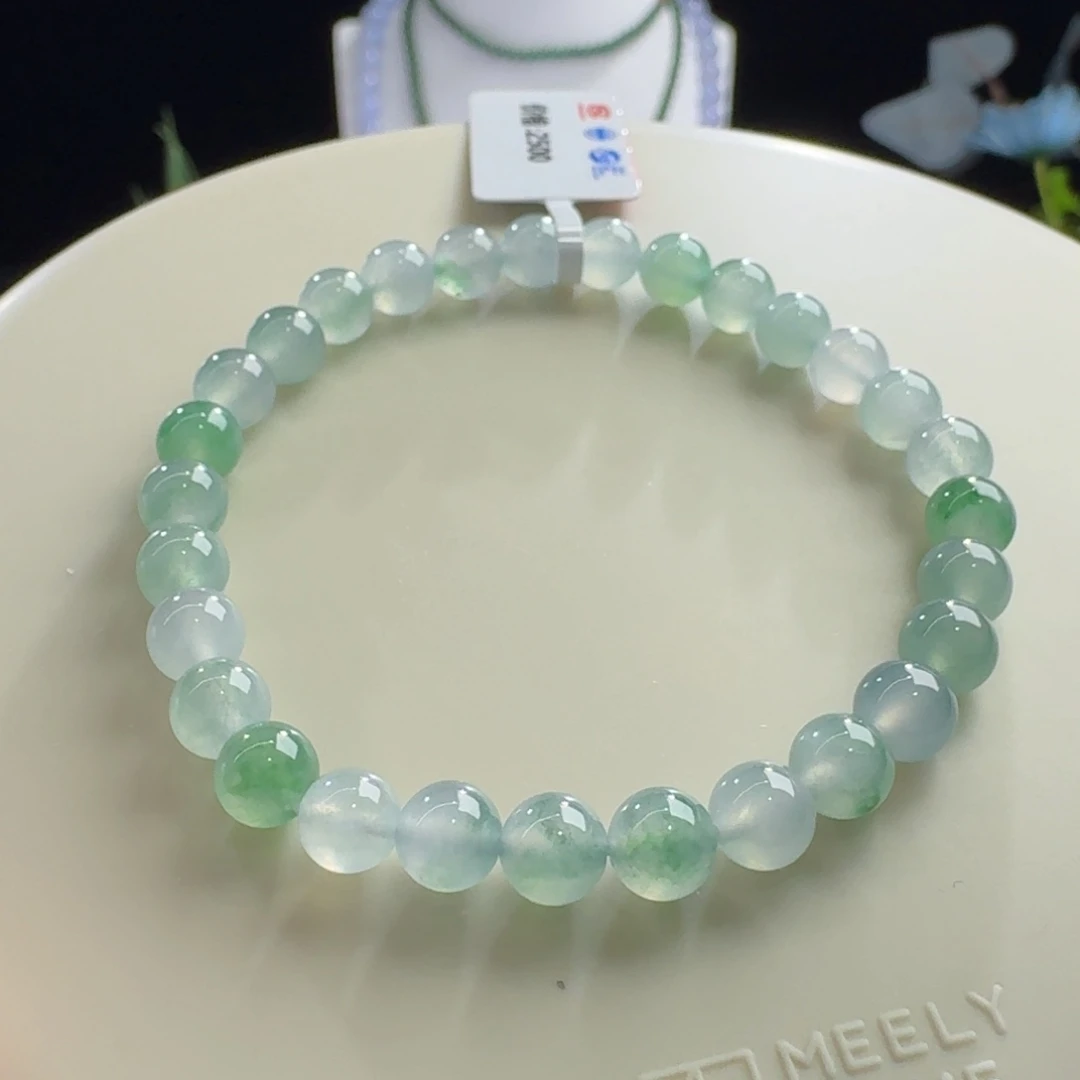 未镶嵌手链翡翠冰绿底飘绿花单圈卡6