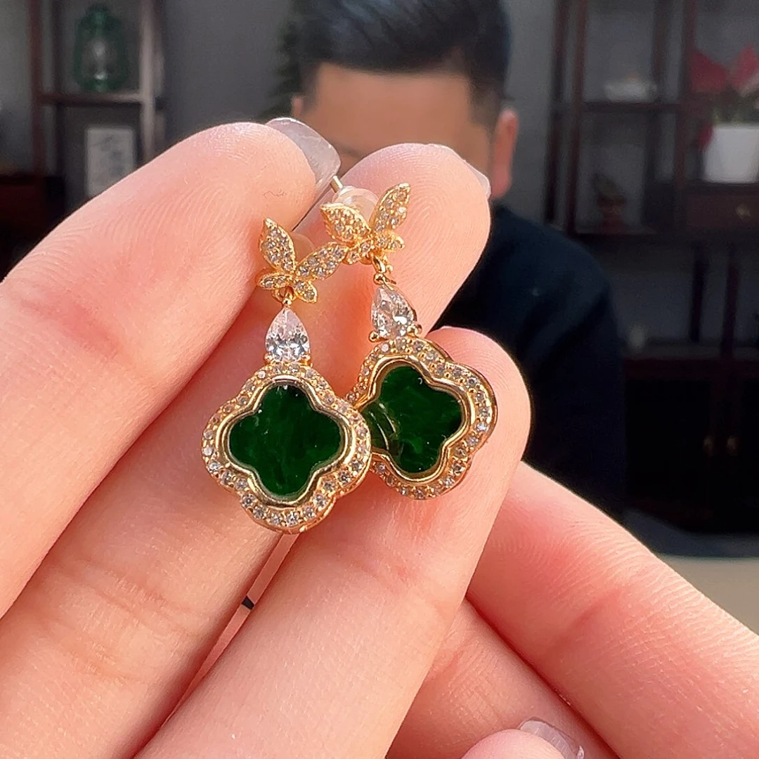 翡翠耳饰银S925镶嵌耳环51