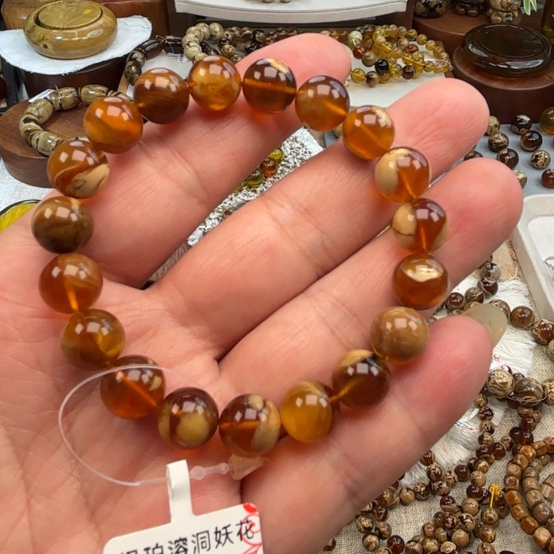 琥珀未镶嵌手链根珀溶洞妖花卡10