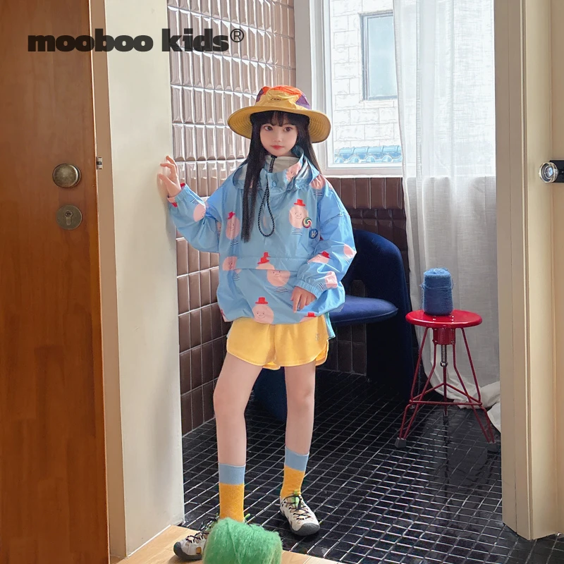 墨宝童装【彩色防晒系列】蓝色印花超薄款女孩防晒服儿童外套上衣
