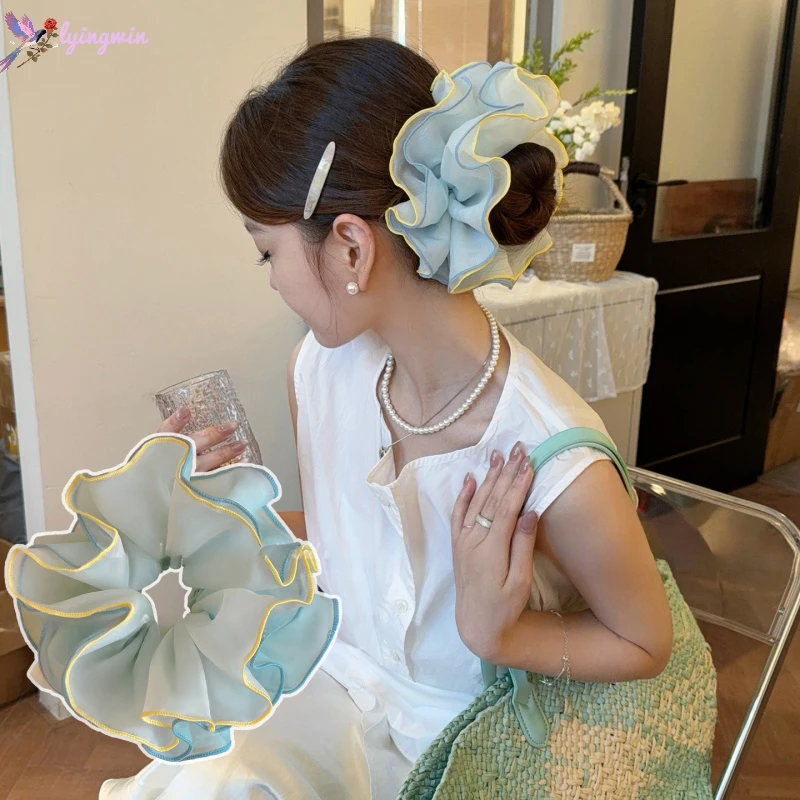 韩系清新甜美网纱夏季大肠发圈丸子头绳低马尾扎头发绳皮筋显发量