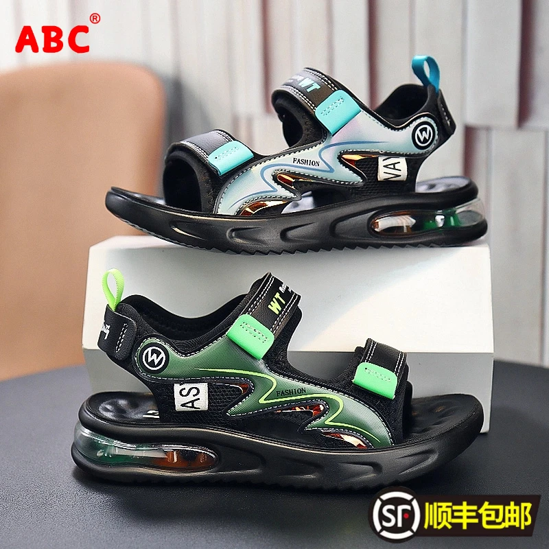 ABC儿童凉拖鞋春季新款魔术贴男童透气轻便软底沙滩鞋潮流凉鞋