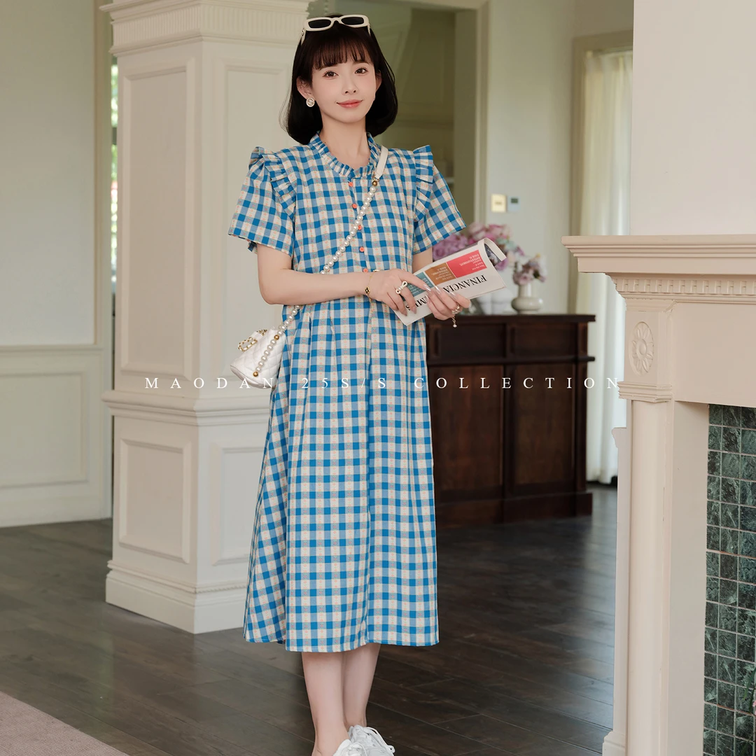 【清晨甜味】孕妇装碎花连衣裙宽松气质格子短袖夏季新