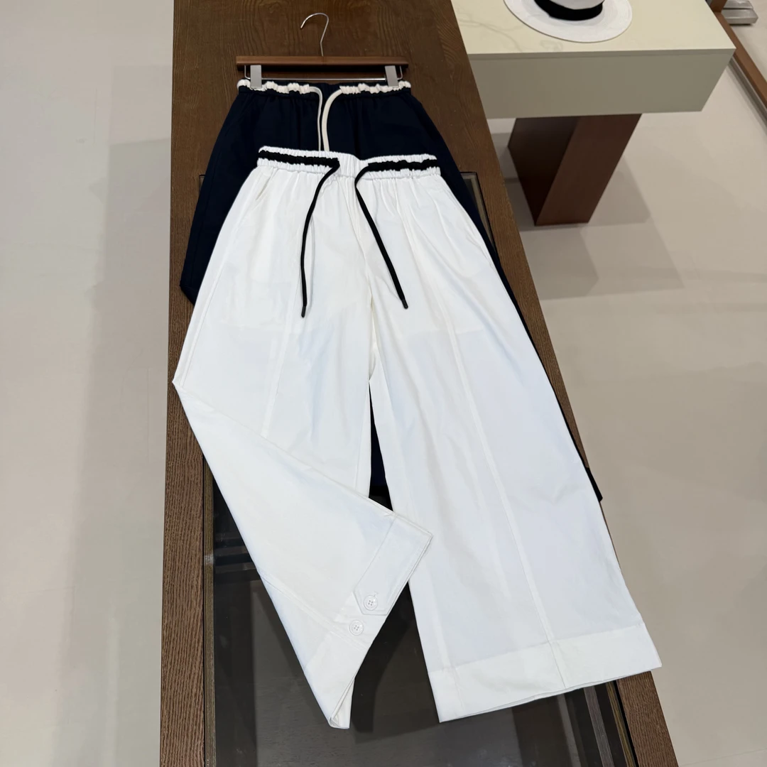 九分抽绳松紧腰立体剪裁夏季极简风直筒裤休闲裤b124