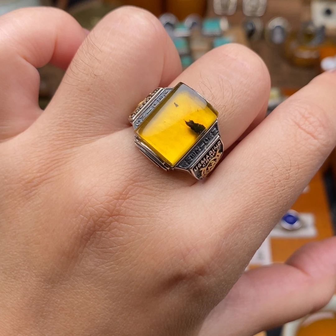 琥珀银S925镶嵌戒指琥珀