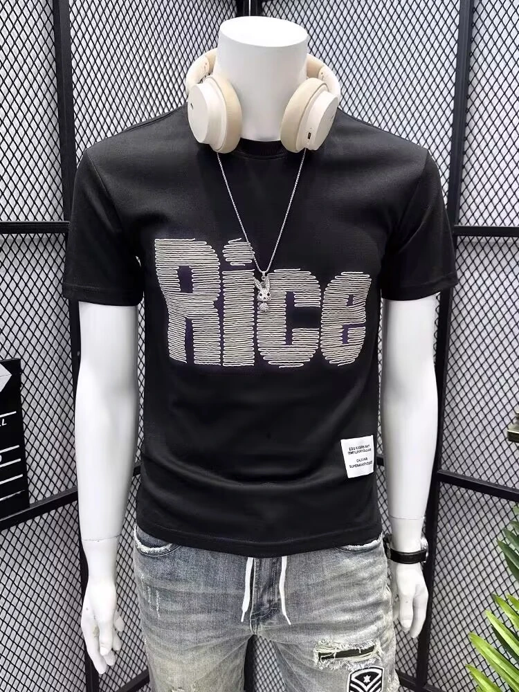 高档 时尚夏季男士潮牌高级短袖帅气青年轻奢品质T恤百搭休闲上衣