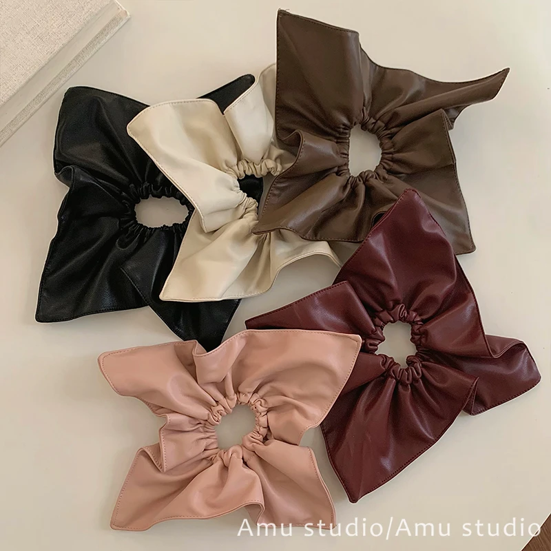 高级感pu皮质方巾发圈大肠圈女韩系方形低马尾发绳扎头发皮筋K01
