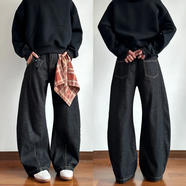 麻瓜兄弟弯刀牛仔裤男baggy美式复古单宁原牛宽松廓形百搭阔腿裤