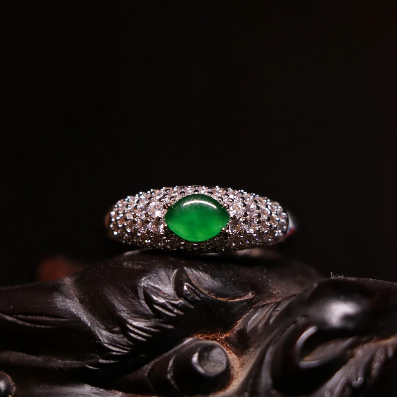 高定设计款天然A货翡翠蛋面戒指大气百搭气质简约款JJMS51026029