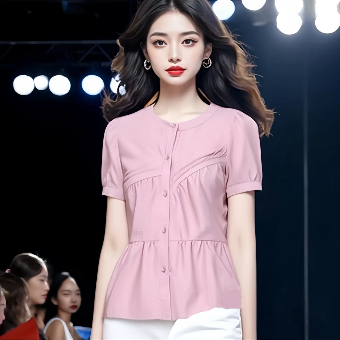 SS1263时尚短袖衬衫夏季新款洋气质宽松显瘦休闲百搭减龄衬衣上衣