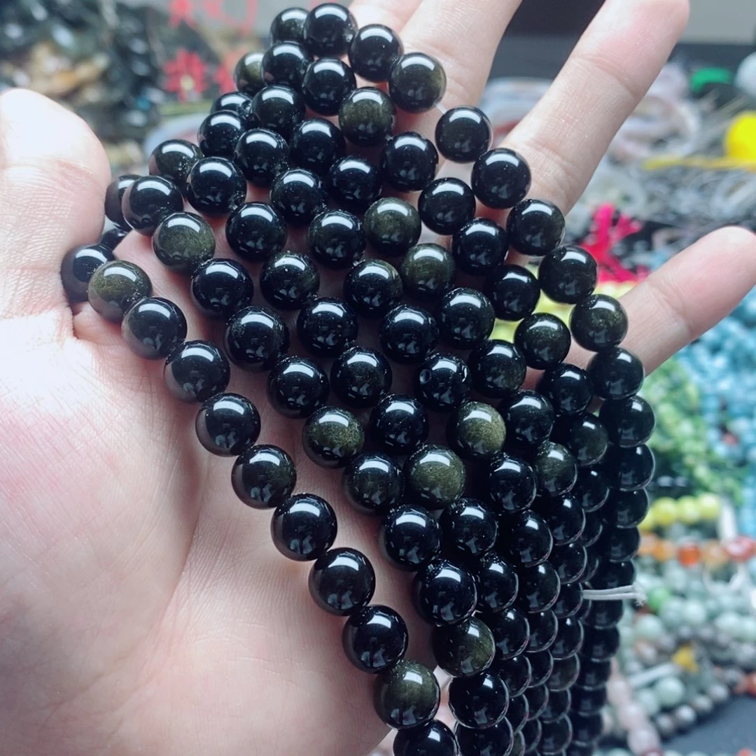 未镶嵌玛瑙/玉髓珠宝半成品一条天然10mm金曜圆珠