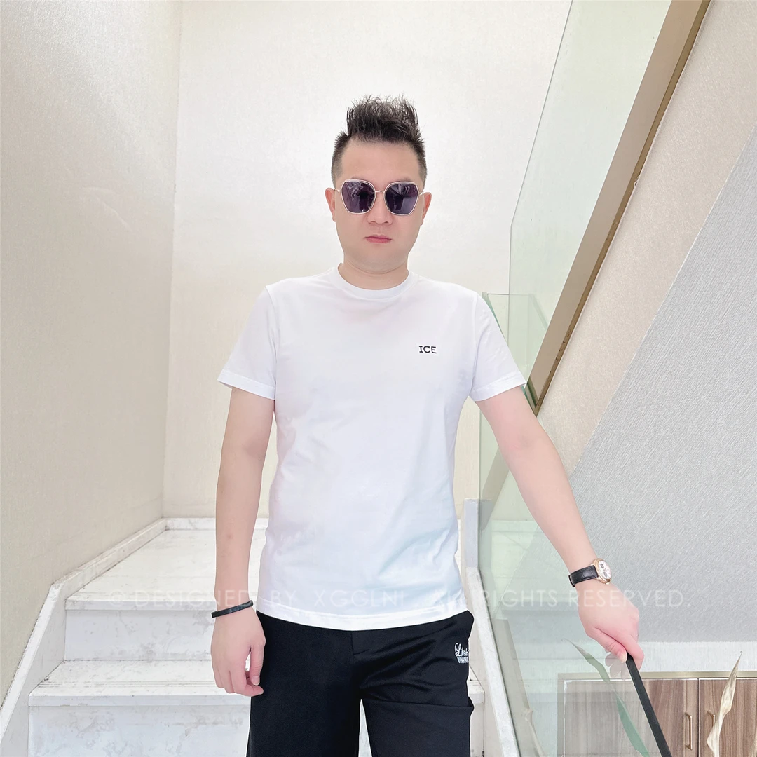 夏季款ICE简约胸口三小字男士品质高端奢品洋气上档次潮牌短袖T恤