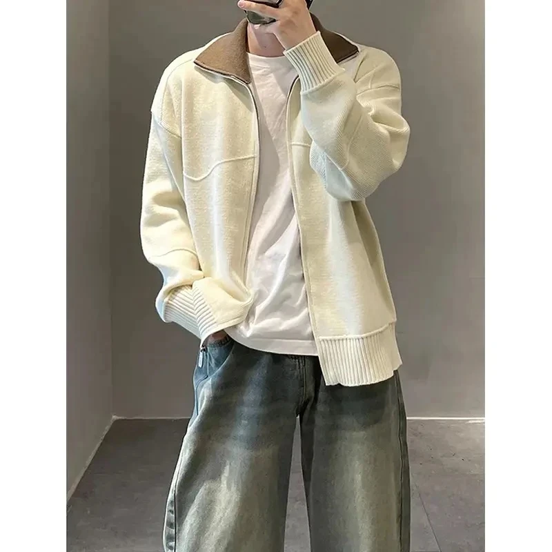 LIGGICC 针织拉链毛衣慵懒高级感翻领外套男秋季cleanfit开衫上衣