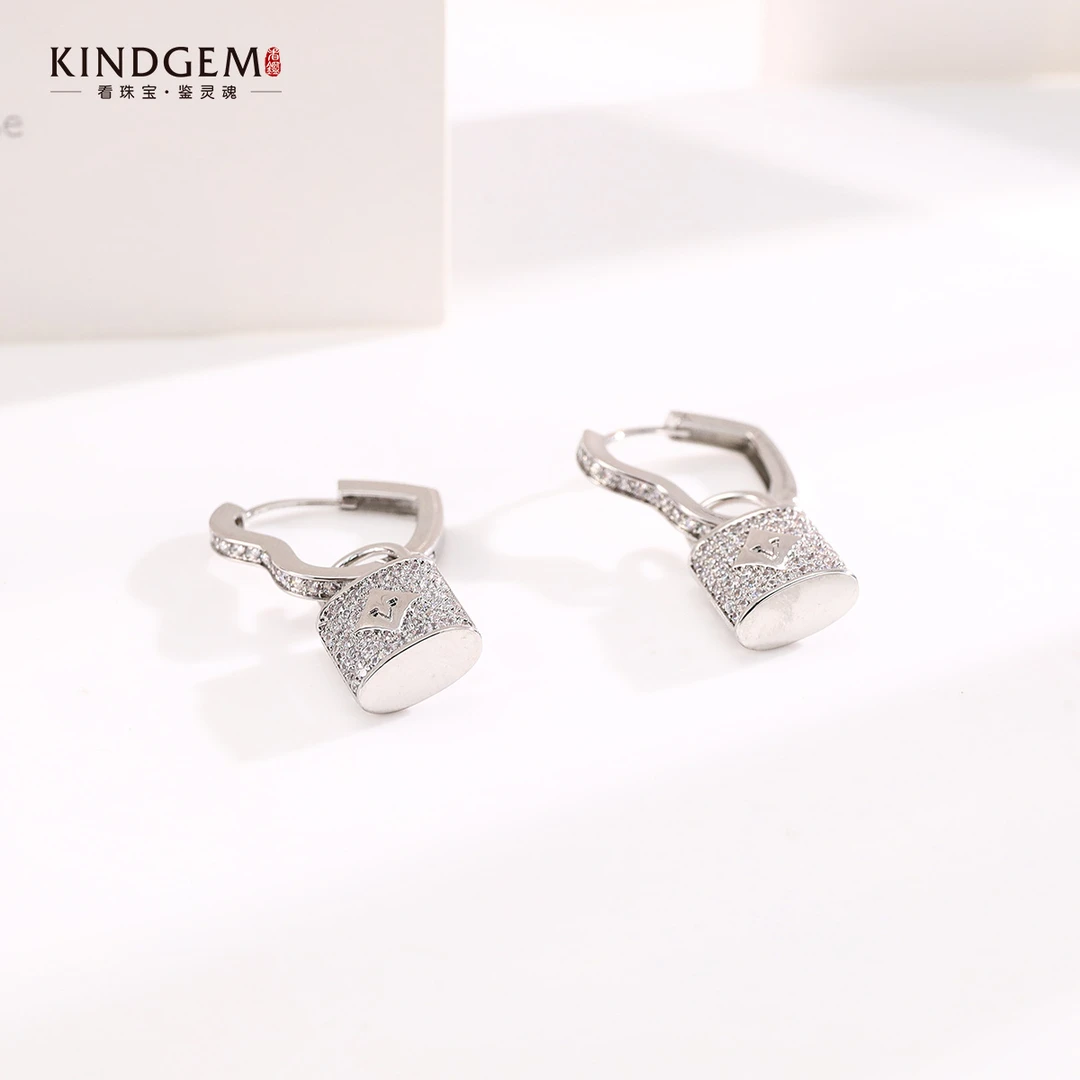 铜合金锆石耳饰 个性银色锁设计感镶嵌耳饰耳环 AA80XAPC-00963
