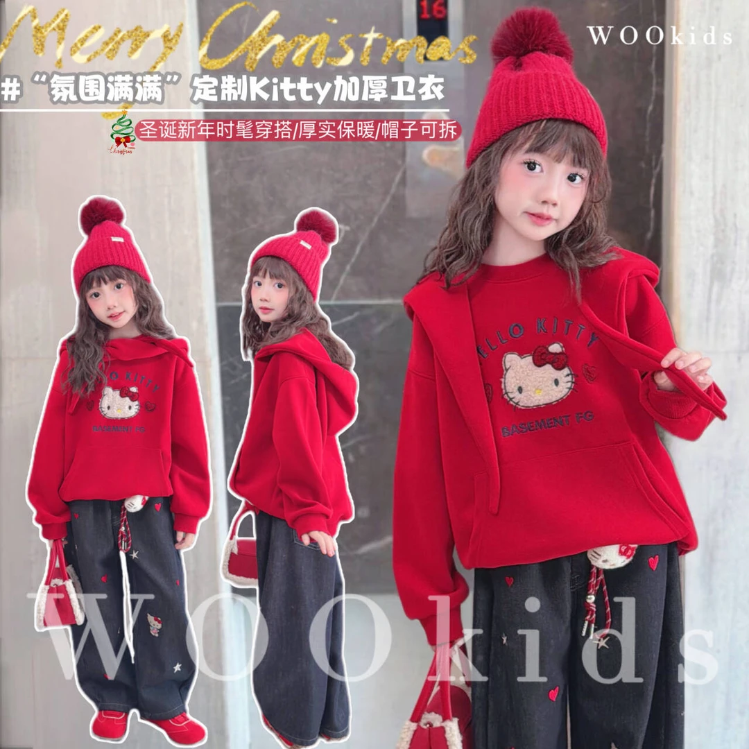 WOOkid1【氛围满满】亲子童装设计师新年红加绒加厚卫衣 W25091601