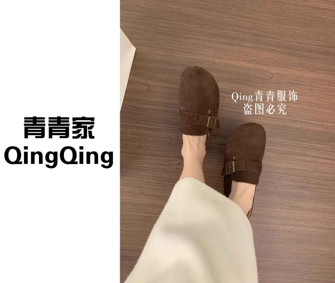 青青家 秋季新款圆头复古两穿时尚百搭勃肯鞋-8809