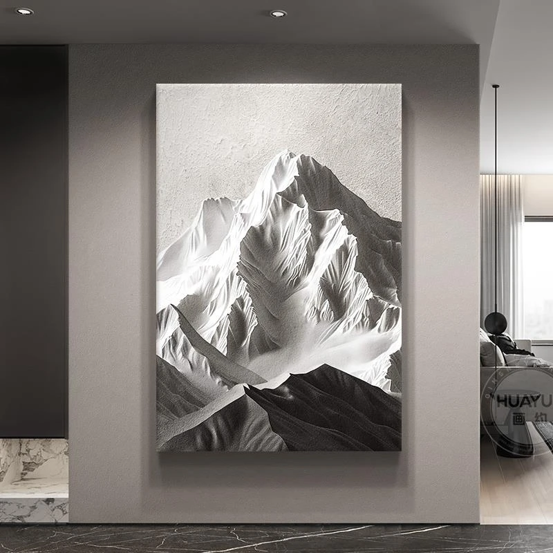 高级感背有靠山玄关装饰画黑白艺术肌理感挂画大气客厅背景墙壁画
