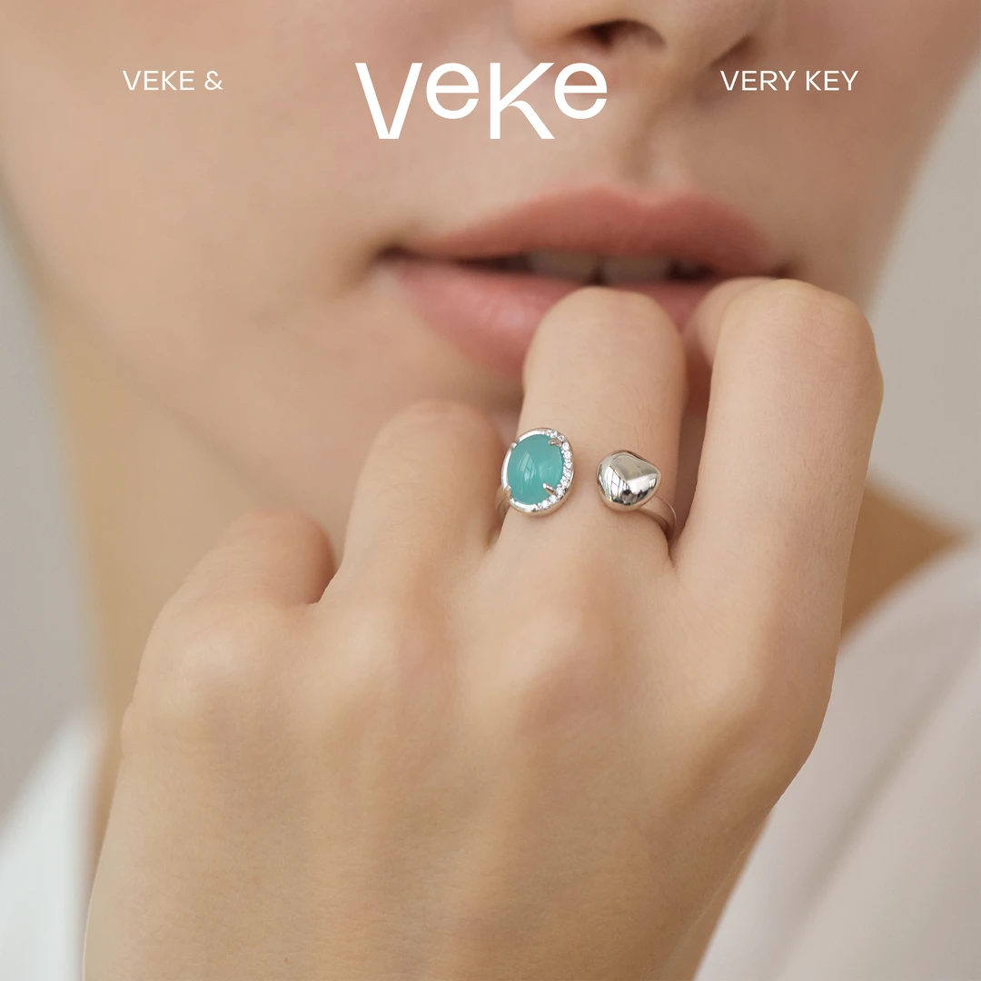 VEKE 合金合成锆石戒指 「银星湾」轻奢超闪高级感活口开口戒指