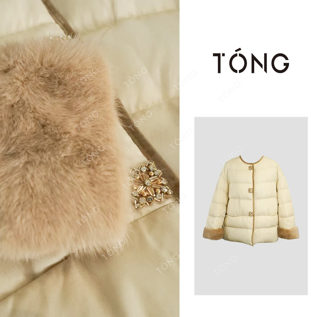 【落日海岸】新国标90白鹅绒拼接水貂毛白色简约时尚羽绒服 GW307