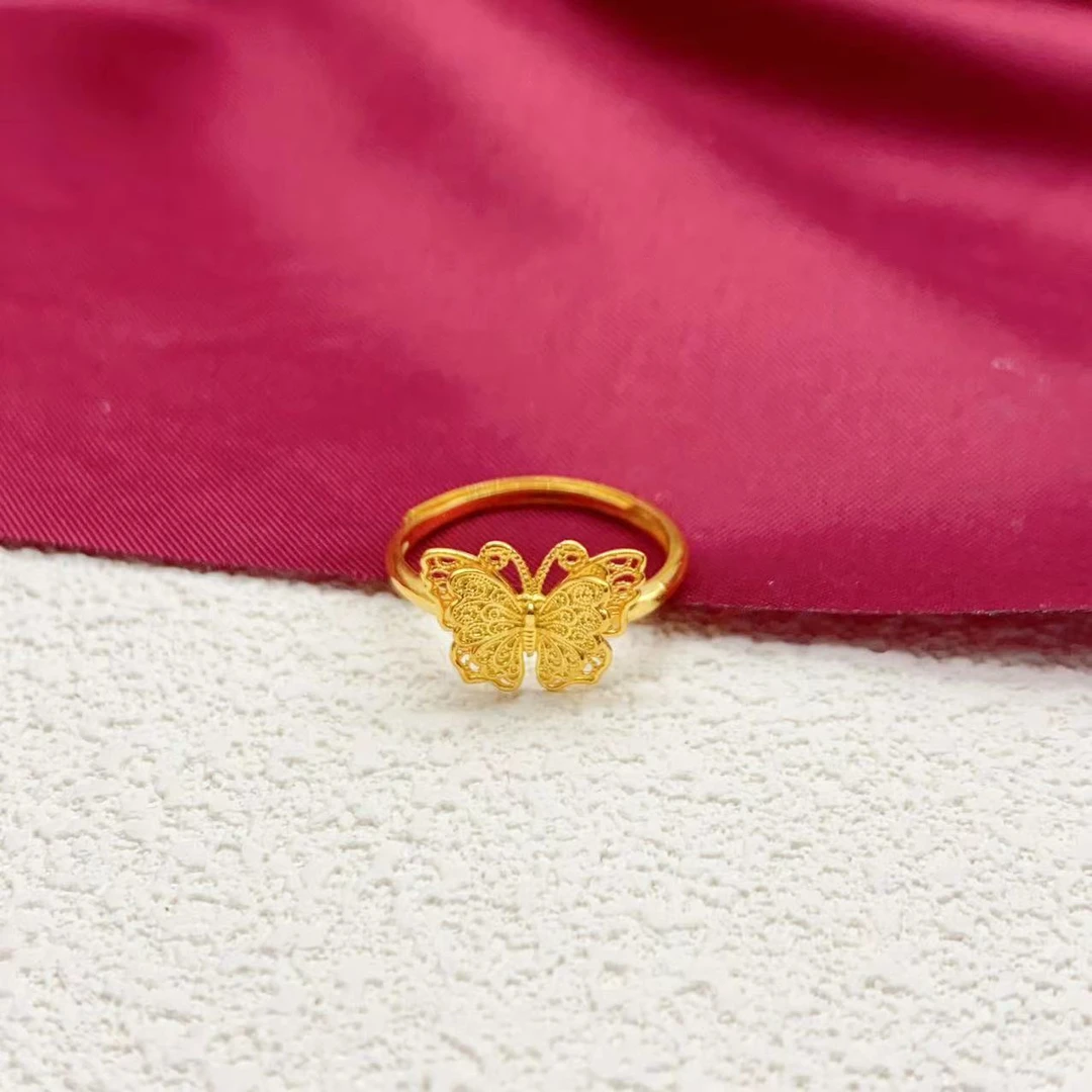 【木韵阁】足金999 黄金5G双层蝴蝶开口戒指时尚百搭精美 2.91