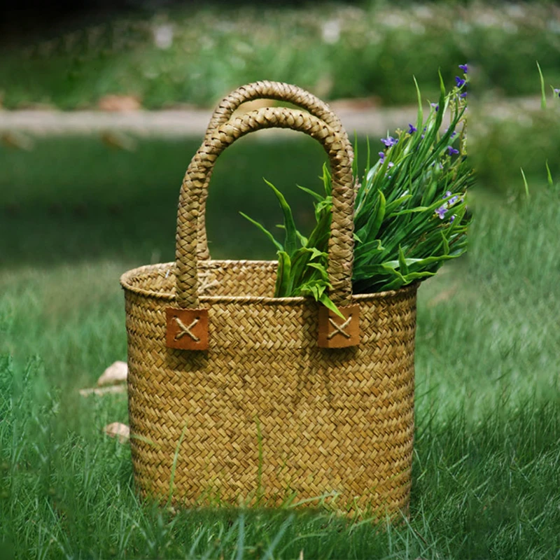 辰光家居 非藤编工艺品 外贸家杂货 草编花器 手工编织花篮花筐