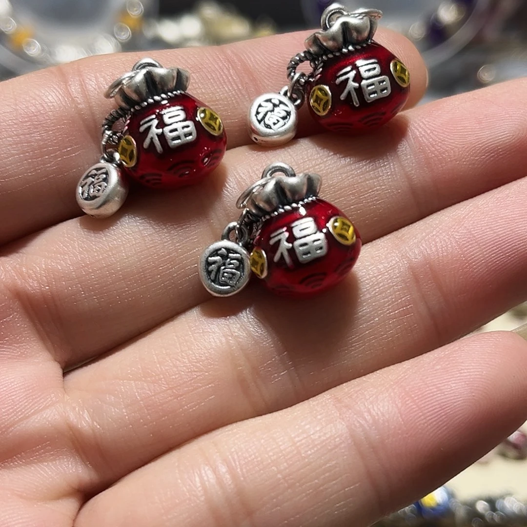 吊坠足银珐琅福袋一个
