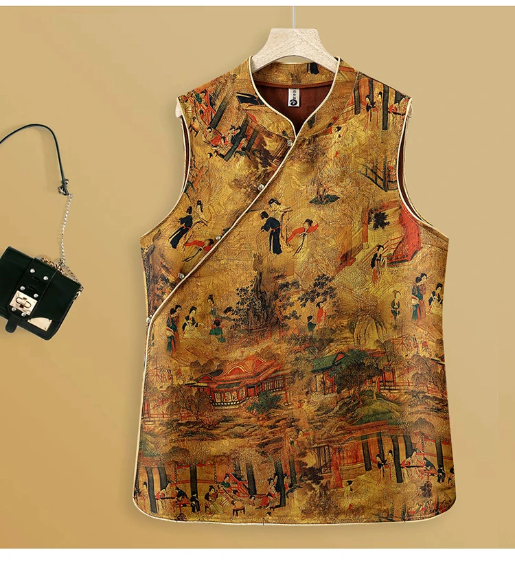 马夹网红提花夏季无袖斜襟复古复古国风马甲