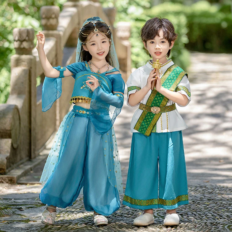 云南西双版纳风情傣族儿童套装 2025刺绣花民族服男女童表演服