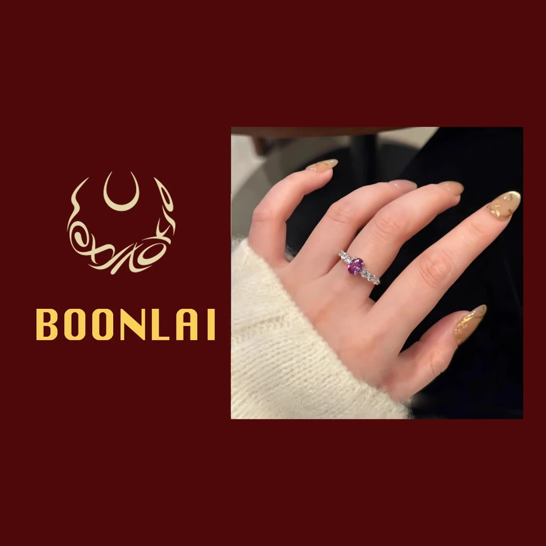 铜合金锆石戒指 Boonlai 葡萄紫锆石排钻戒指1318