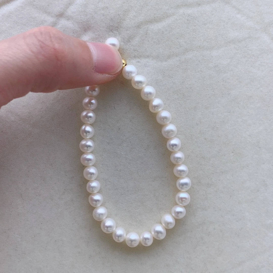 淡水珍珠5.5-6.5mm 无核手链银S925镶嵌