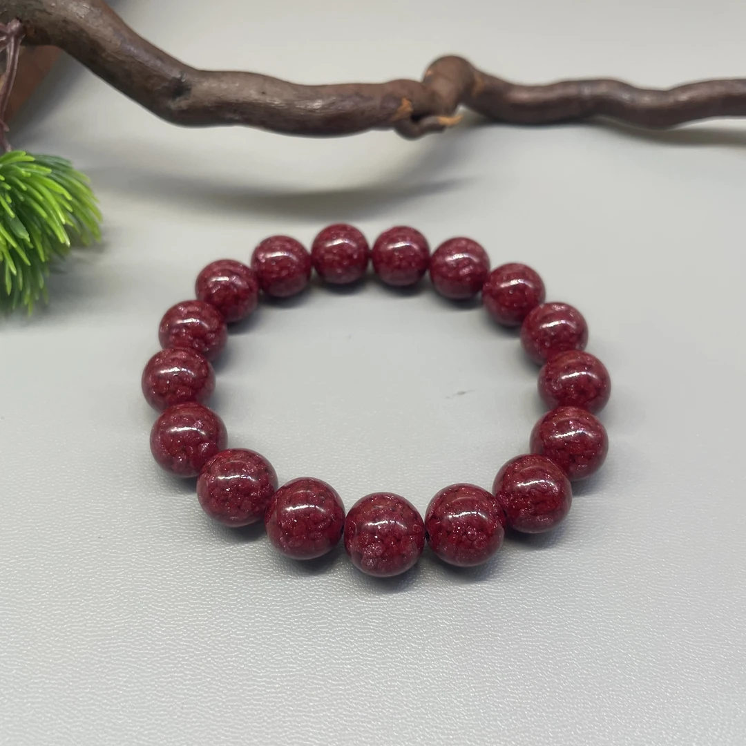 含辰砂工艺品含辰砂工艺品全透12MM单圈手串  全透晶体砂