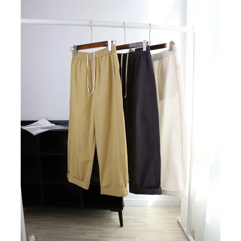 “纸皮裤” 活力感 超凉爽吸湿透气 薄款高密棉抽绳休闲直筒九分裤