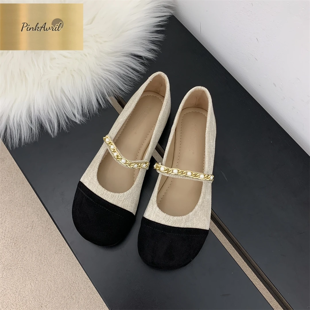 PinkAvril平底单鞋女春季2025新款百搭软底法式鞋子豆豆鞋平底鞋