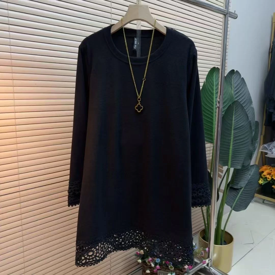 胖mm欧货时尚其显瘦韩版长袖9203百搭大码宽松圆领时髦女人衫