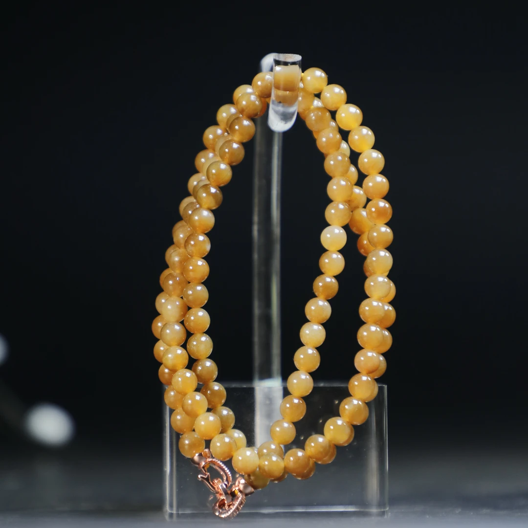 lot8839 和田玉糖色珠链/云南典藏