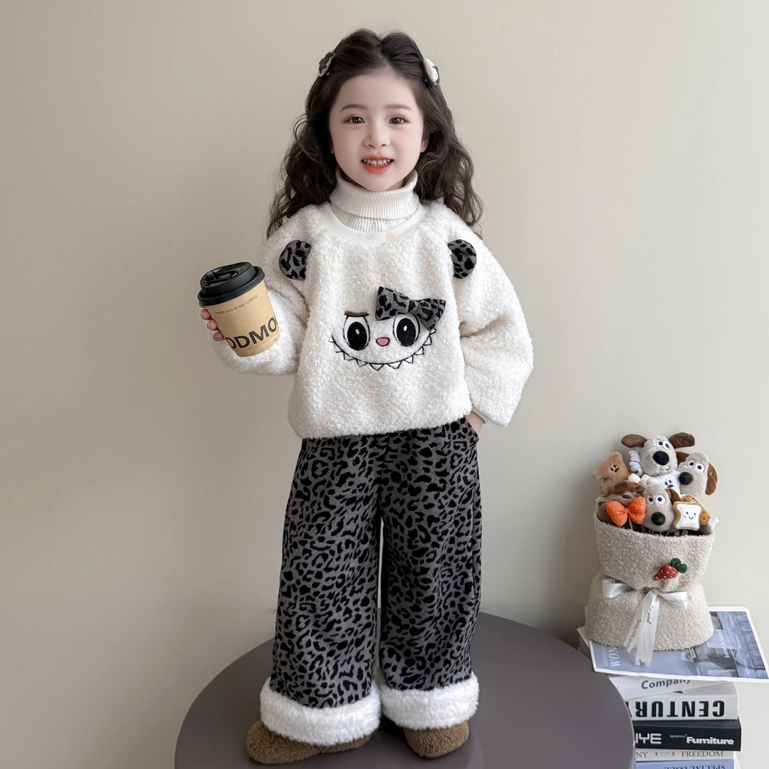 女童拉布布加绒套装秋冬2025新款儿童毛毛卫衣洋气宝宝加厚两件套