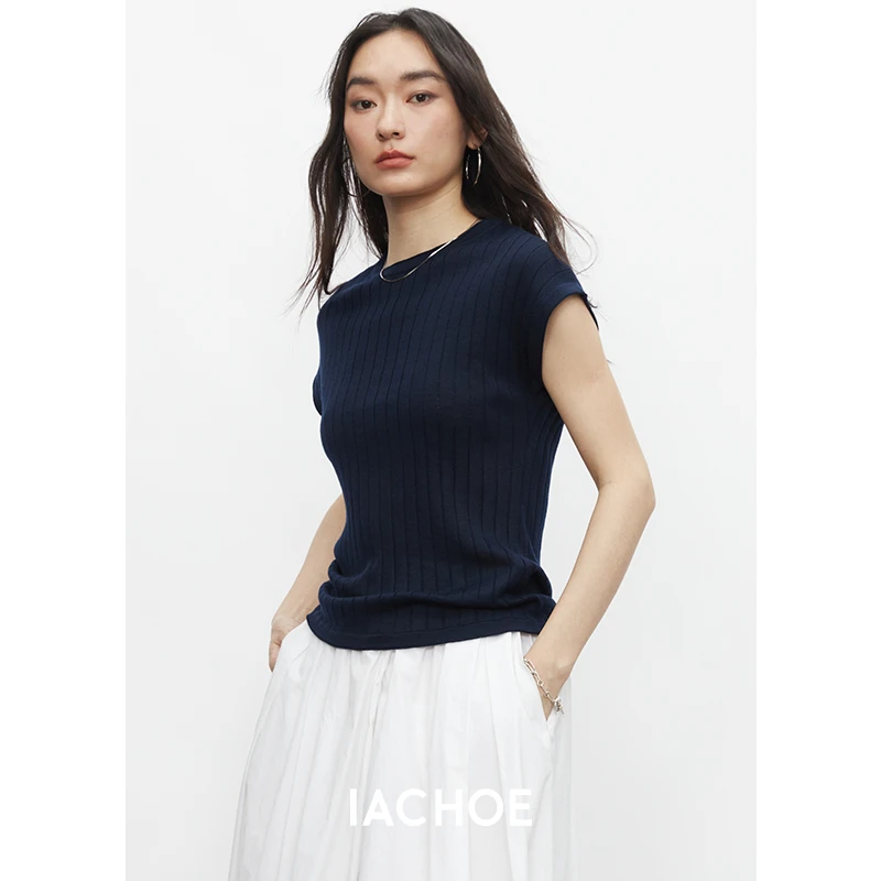 IACHOE坑条毛衣短款针织衫白色时尚T恤3531501021
