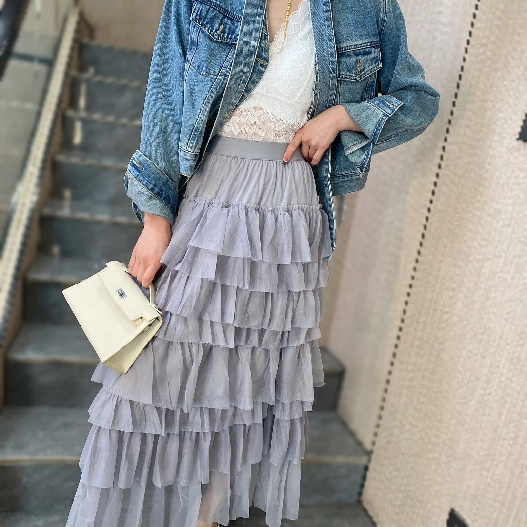 【俊英】网纱蓬蓬蛋糕裙女2025年春季新款法式浪漫层层感显瘦半身裙