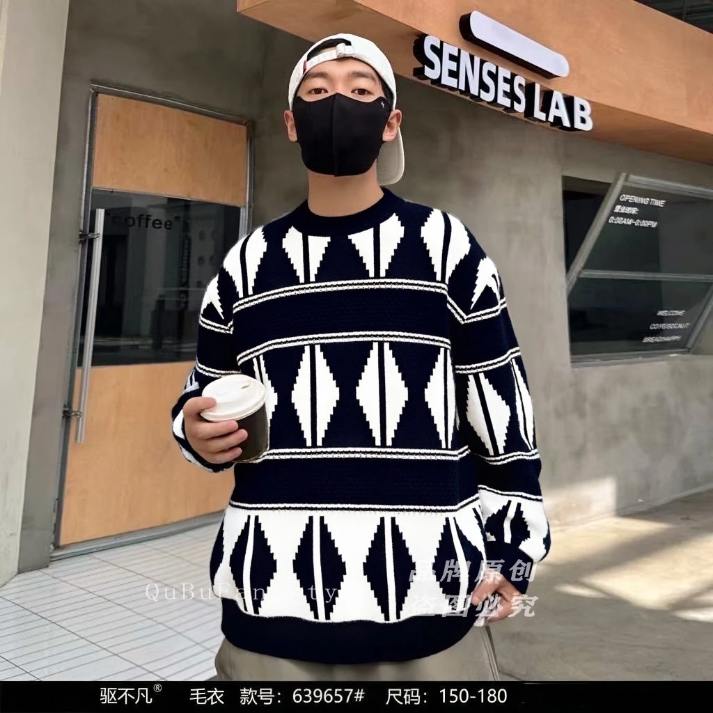 【9657-黑色】青少年秋冬潮品圆领毛衣