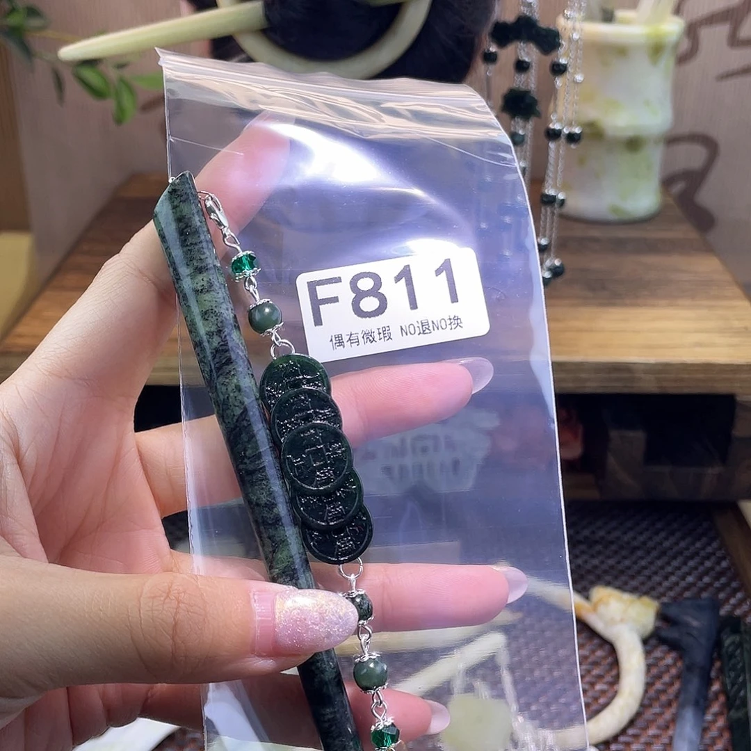 蛇纹石玉发饰合金拿****ღ