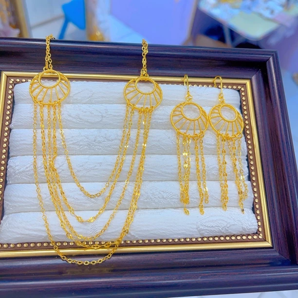 铜合金项链 1880新款两件套首饰耳环项链爆款白搭时尚金色铜合金