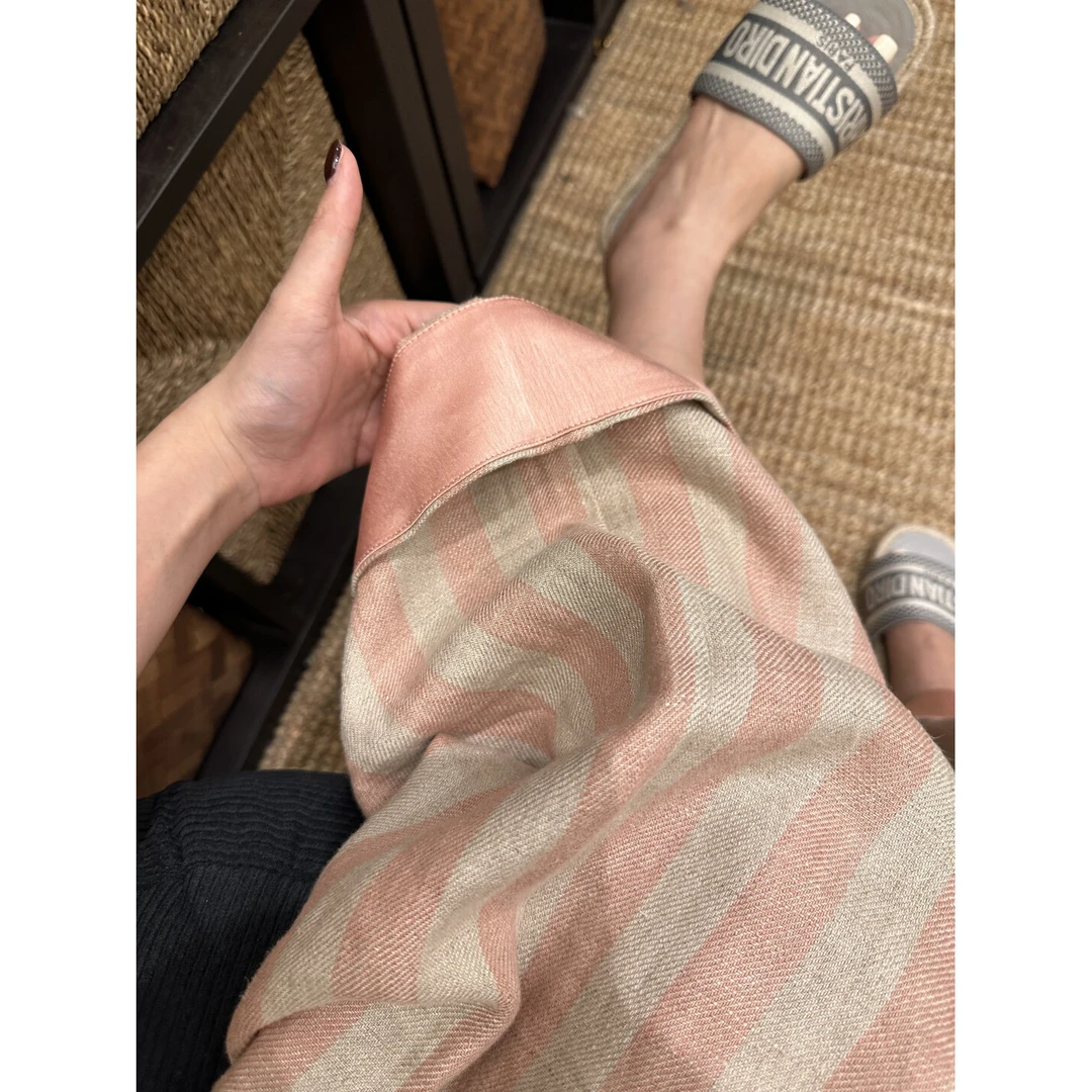 广州十三行爆款~复古条纹软亚麻夏季松紧腰抽绳直筒百搭休闲裤