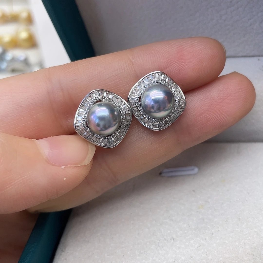 银S925镶嵌海水珍珠耳饰