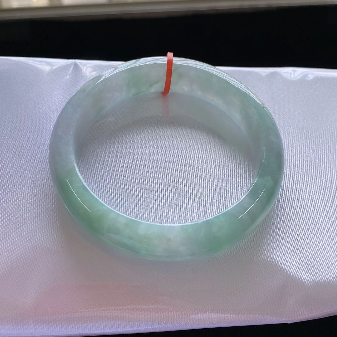 F191缅甸A货翡翠 57圈口冰春彩宽边玉手镯