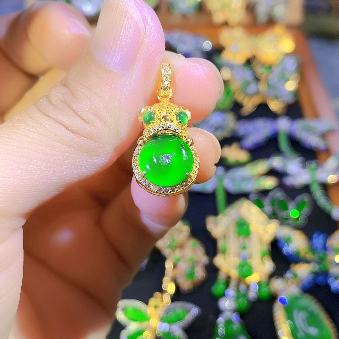 吊坠(不含链)银S925镶嵌翡翠