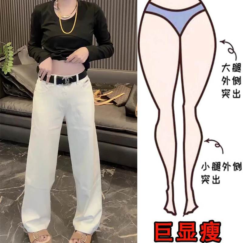 早秋新款大码宽松窄版直筒拖地裤梨形身材高腰显瘦洋气百搭牛仔裤