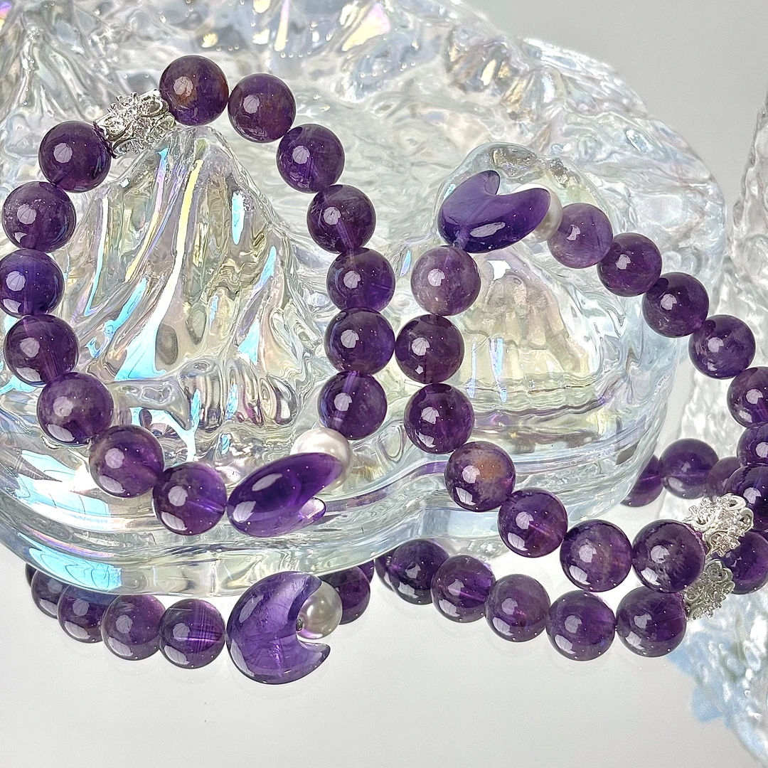 【钱很多】月亮紫水晶11mm手串面小仙多样性发其一