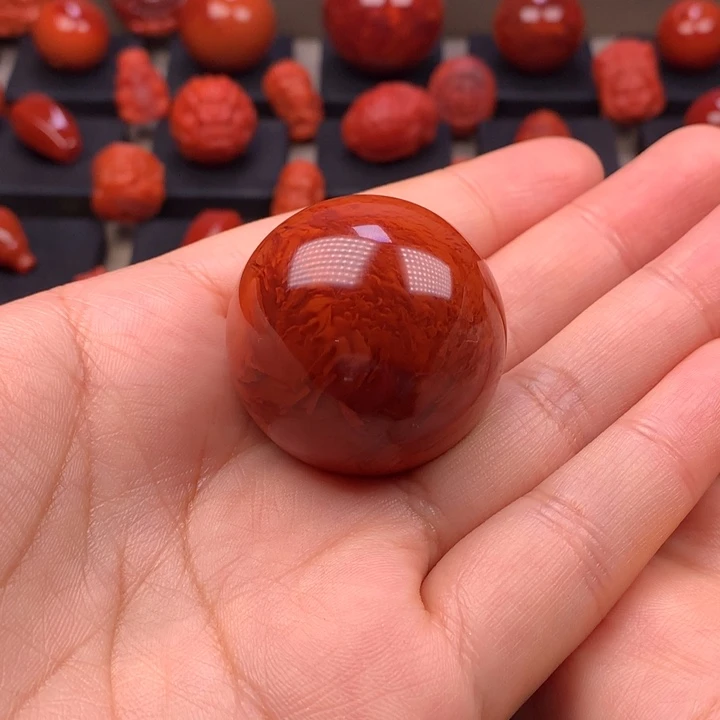 南红玛瑙未镶嵌火焰纹圆珠单珠32.8MM