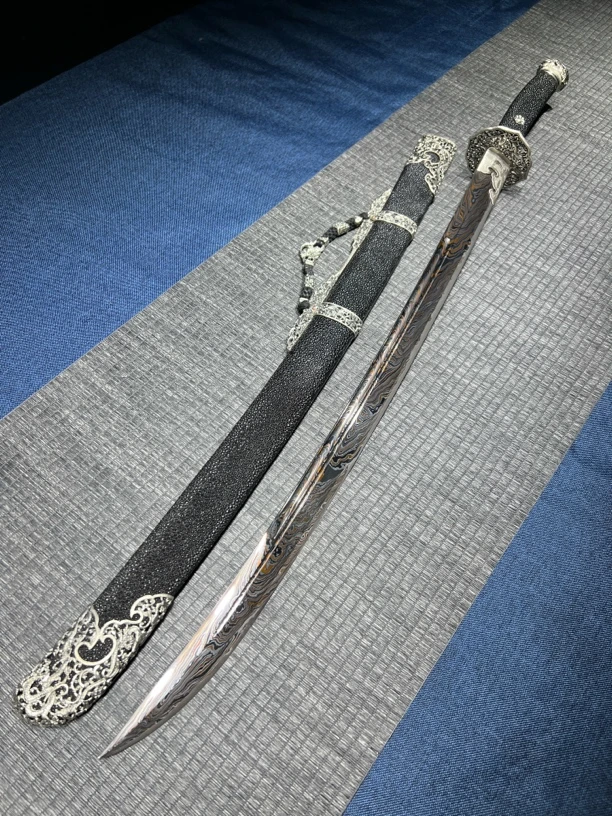 白龙绣春刀一体彩陨夹钢鱼皮白铜镂空精修装清刀收藏刀剑未开刃