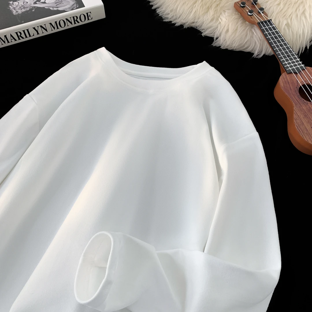 圆领德绒打底衫男款秋冬季双面绒长袖T恤宽松内搭青少年百搭上衣